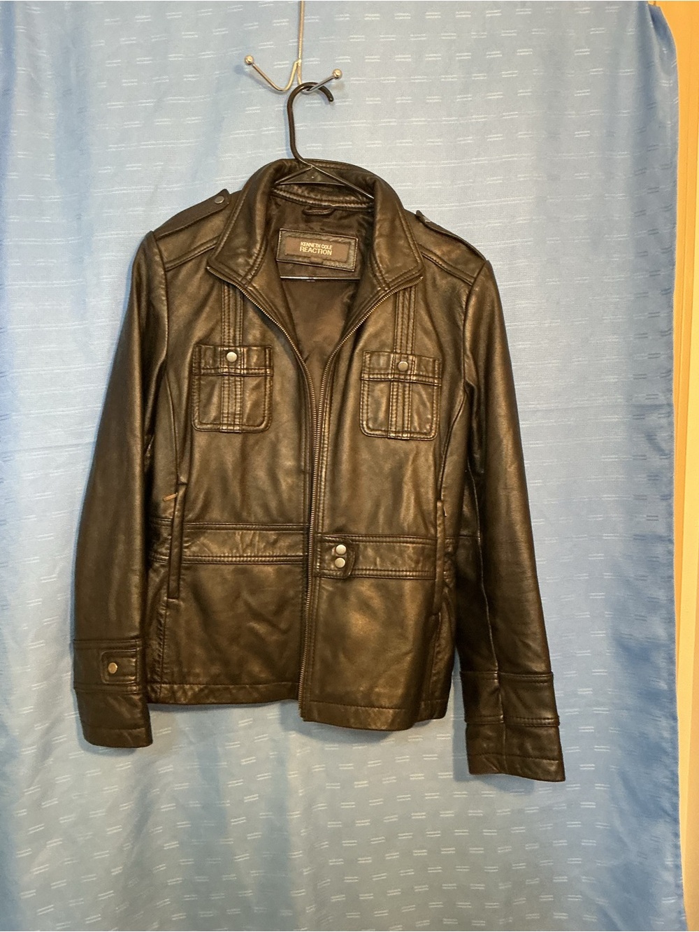 Kenneth Cole Reaction black Leather Field Jacket